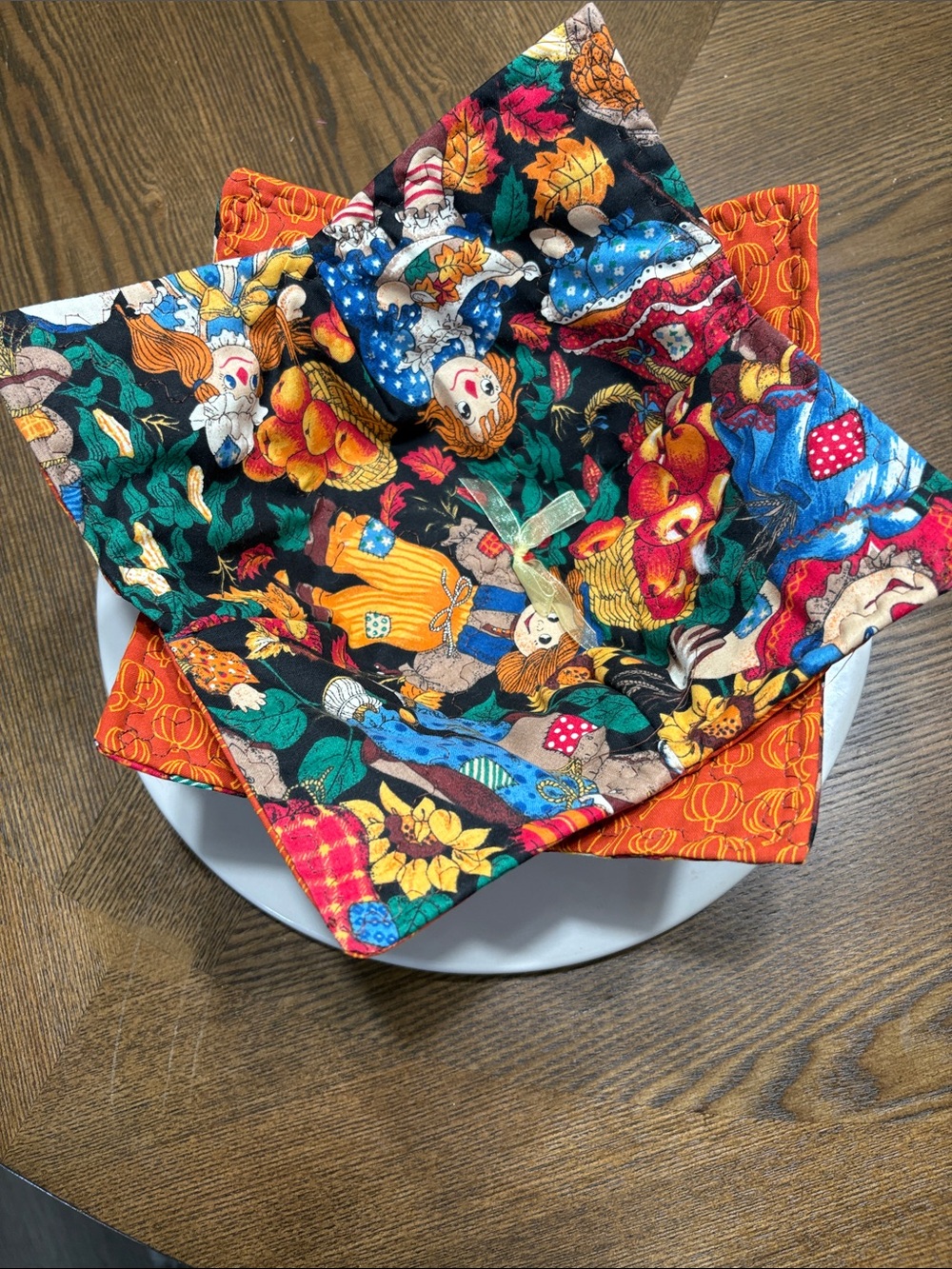 SET of 2 Fall Harvest large bowl cozies - Orange & Multi